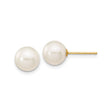 10k Yellow Gold Stud Earrings with Round White Cultured Pearls, Classic Minimalist Style