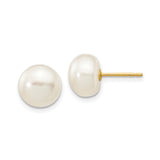 10k Yellow Gold Stud Earrings with Round White Cultured Pearls, Classic Design for Women