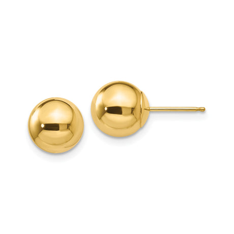 10k Yellow Gold Ball Stud Earrings, Polished Round Minimalist Design for Women