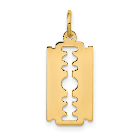 10k Yellow Gold Razor Blade Pendant, Polished Urban Streetwear Style for Men or Unisex