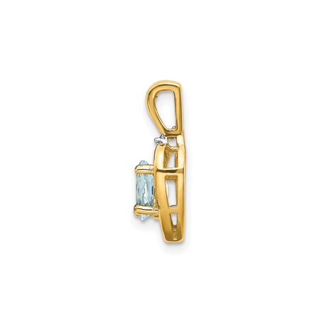 10k Yellow Gold Heart Pendant with Oval Aquamarine and Diamond Accent for Women