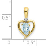 10k Yellow Gold Heart Pendant with Oval Aquamarine and Diamond Accent for Women