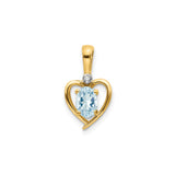 10k Yellow Gold Heart Pendant with Oval Aquamarine and Diamond Accent for Women