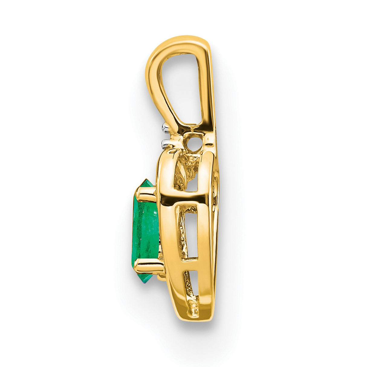10k Yellow Gold Heart Pendant with Oval Green Emerald and Diamond Accent