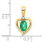 10k Yellow Gold Heart Pendant with Oval Green Emerald and Diamond Accent
