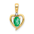 10k Yellow Gold Heart Pendant with Oval Green Emerald and Diamond Accent