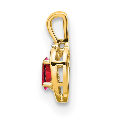 10k Yellow Gold Heart Pendant with Ruby and Diamond, Open Heart Design for Women