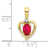 10k Yellow Gold Heart Pendant with Ruby and Diamond, Open Heart Design for Women