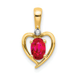 10k Yellow Gold Heart Pendant with Ruby and Diamond, Open Heart Design for Women