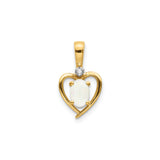 10k Yellow Gold Heart Pendant with Oval Opal and Diamond Accent, Dainty Jewelry for Women