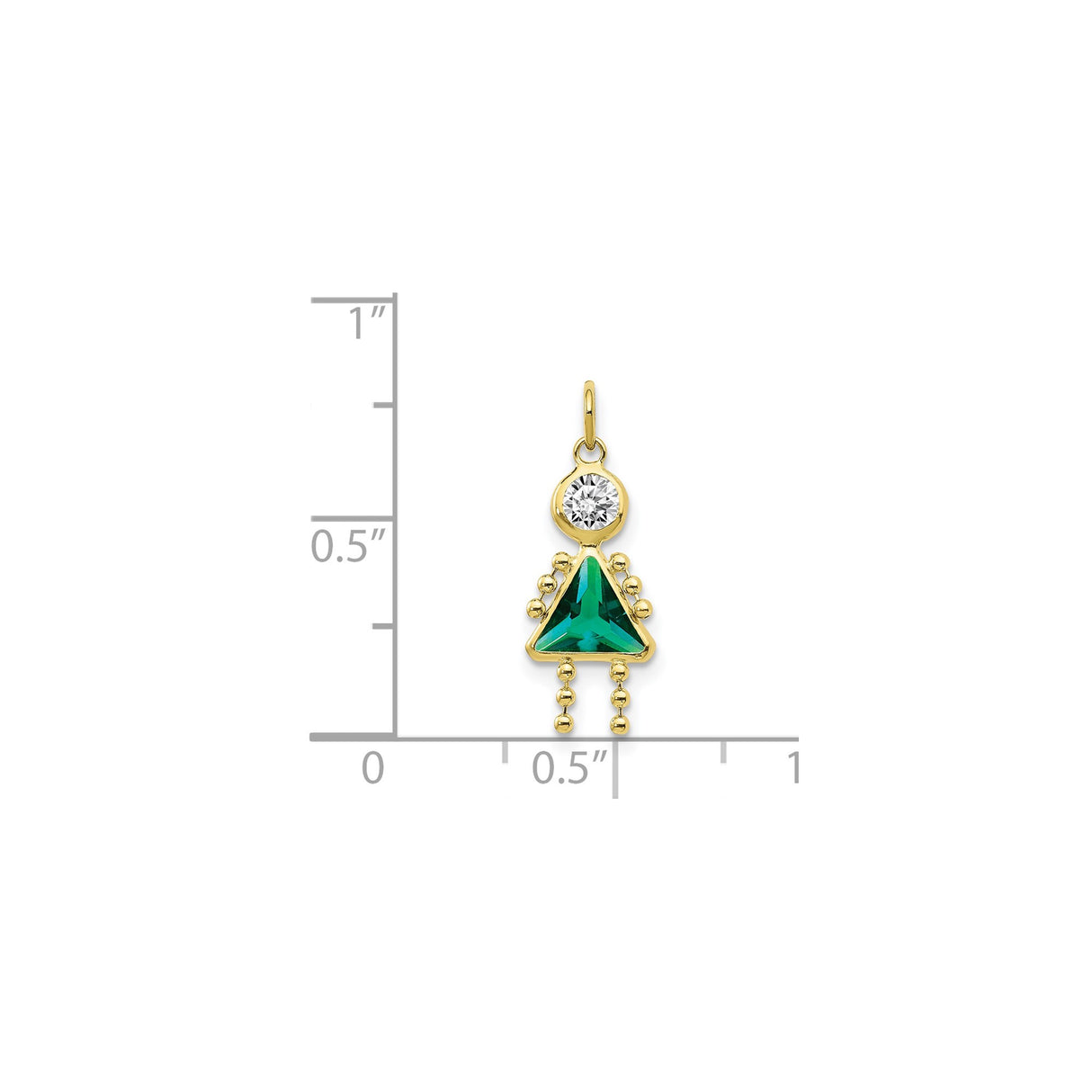 10k Yellow Gold Girl Shaped Pendant with Round Clear and Green Triangle Synthetic Birthstones