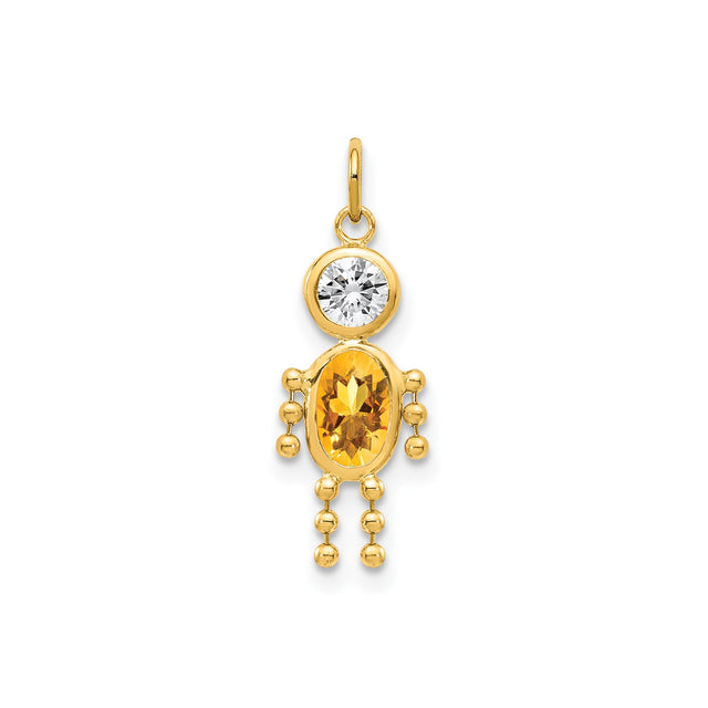 10k Yellow Gold Pendant with Synthetic Citrine, Boy-Shaped Family Charm