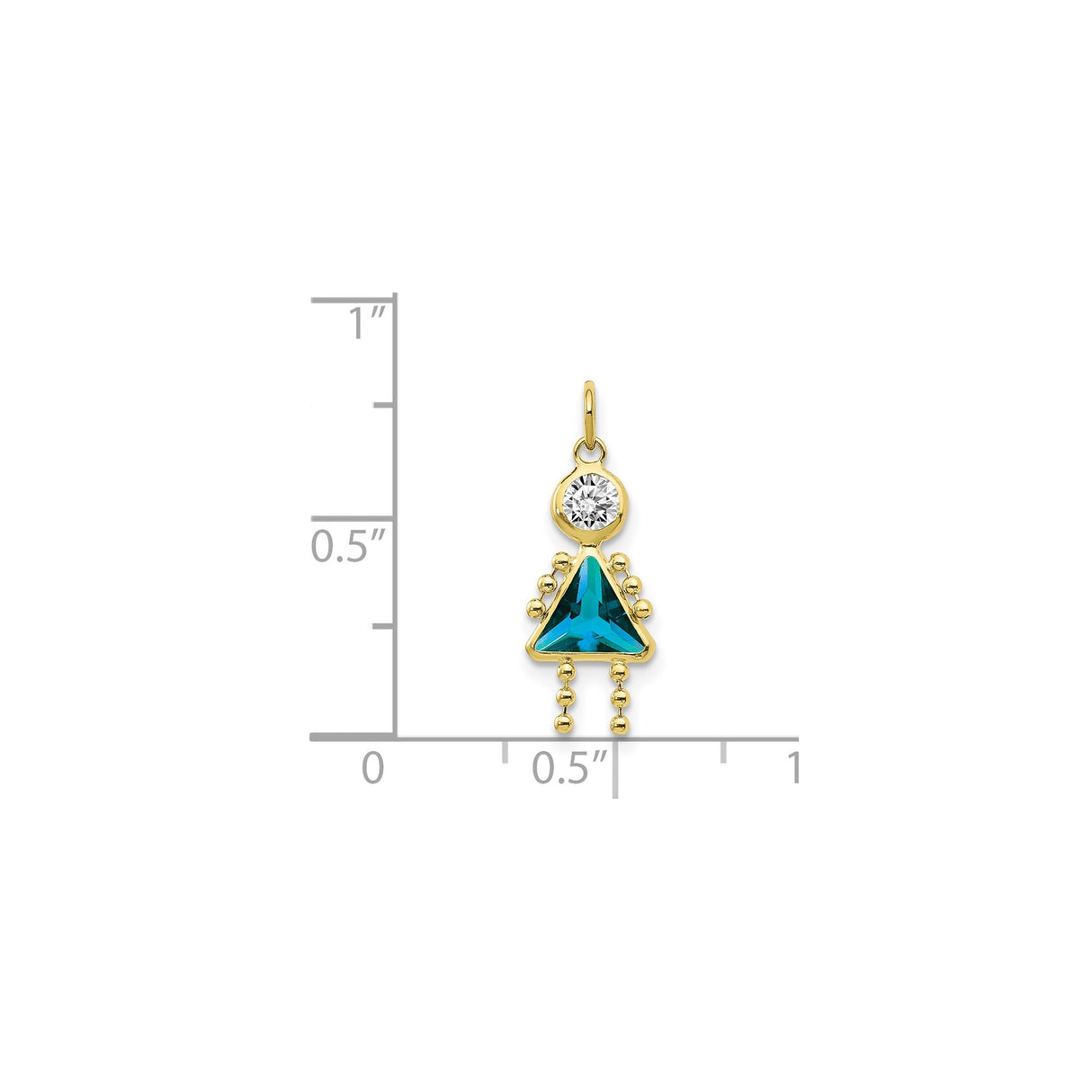10k Yellow Gold Girl Pendant with Green Synthetic Birthstone, Triangle Figure Design