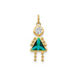 10k Yellow Gold Girl Pendant with Green Synthetic Birthstone, Triangle Figure Design