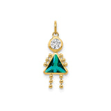 10k Yellow Gold Girl Pendant with Green Synthetic Birthstone, Triangle Figure Design
