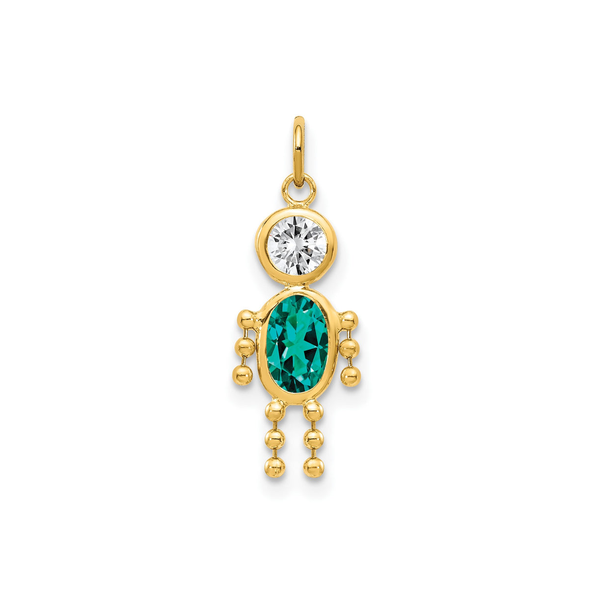 10k Yellow Gold Pendant with Oval Synthetic Birthstone and White Gemstones, Family Symbol Charm
