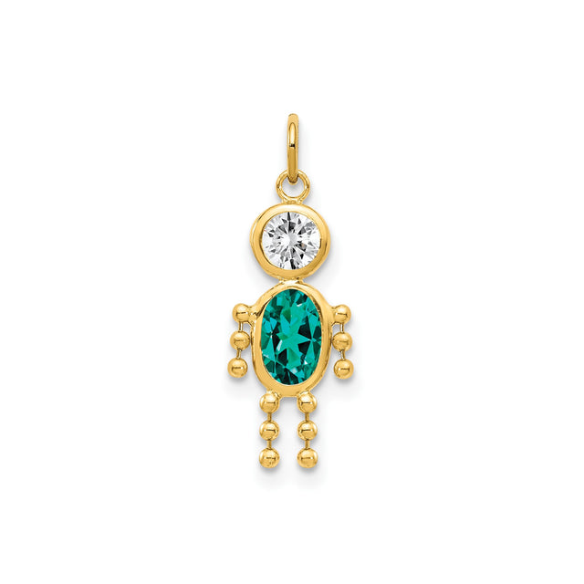 10k Yellow Gold Pendant with Oval Synthetic Birthstone and White Gemstones, Family Symbol Charm