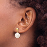 10k Yellow Gold Drop Earrings with White Freshwater Pearls, Dangle Post Design