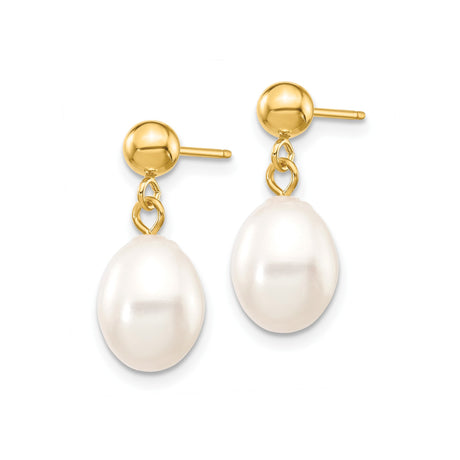 10k Yellow Gold Dangle Earrings with Freshwater Cultured Pearls, Drop Design for Women
