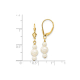 10k Yellow Gold Dangle Earrings with Graduated Cultured White Pearls, Leverback Design