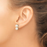 10k Yellow Gold Double Front Back Earrings with Cultured White Pearls, Minimalist Bridal Style