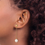 10k Yellow Gold Drop Earrings with White Freshwater Pearls, Delicate Chain Dangles