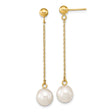 10k Yellow Gold Drop Earrings with White Freshwater Pearls, Delicate Chain Dangles