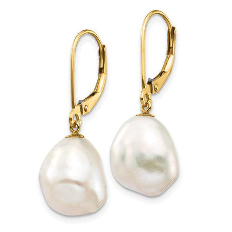 10k Yellow Gold Dangle Earrings with Natural Baroque Freshwater Pearls, Leverback Design
