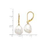 10k Yellow Gold Dangle Earrings with Natural Baroque Freshwater Pearls, Leverback Design