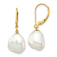 10k Yellow Gold Dangle Earrings with Natural Baroque Freshwater Pearls, Leverback Design