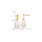 10k Yellow Gold Dangle Earrings with Oval White Freshwater Cultured Pearls, Drop Design