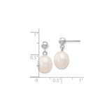 10k White Gold Dangle Earrings with Freshwater Cultured Pearls, Classic Bridal Drop Design