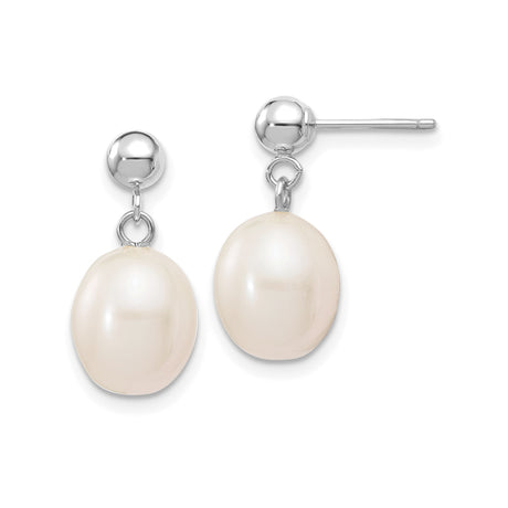 10k White Gold Dangle Earrings with Freshwater Cultured Pearls, Classic Bridal Drop Design