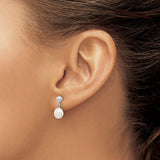 10k White Gold Dangle Earrings with Freshwater Cultured Pearls, Stud Drop Design