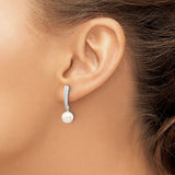 10k White Gold Drop Earrings with Round Cultured Pearls, Classic Dangle Design for Women