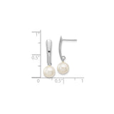 10k White Gold Drop Earrings with Round Cultured Pearls, Classic Dangle Design for Women