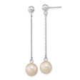 10k White Gold Dangle Earrings with Cultured Pearl Drops and Delicate Chain Detail