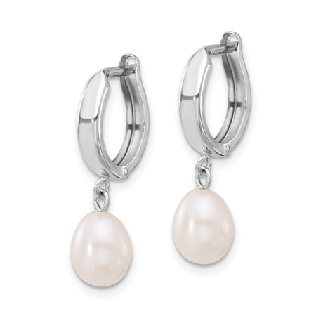 10k White Gold Drop Earrings with Teardrop Freshwater Pearls, Dangle Design