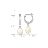 10k White Gold Drop Earrings with Teardrop Freshwater Pearls, Dangle Design