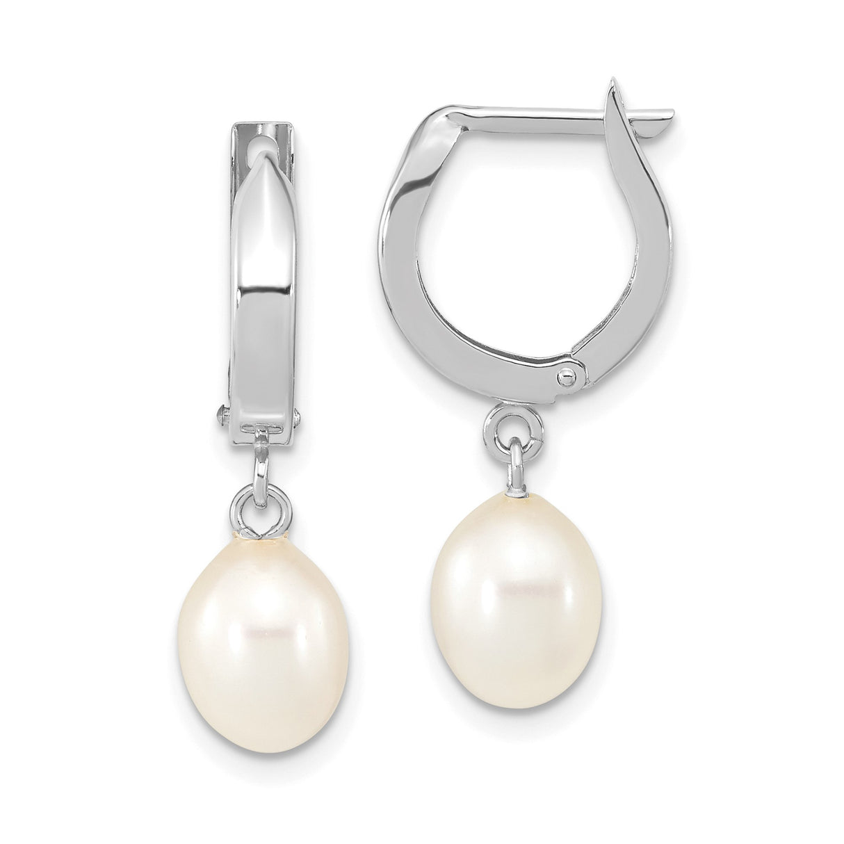 10k White Gold Drop Earrings with Teardrop Freshwater Pearls, Dangle Design