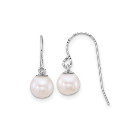 10k White Gold Dangle Earrings with Freshwater Cultured Pearls, Hook Style Drop Design