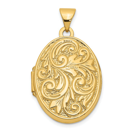 10k Yellow Gold Oval Locket Pendant with Floral Scrollwork, Vintage Style Keepsake for Women