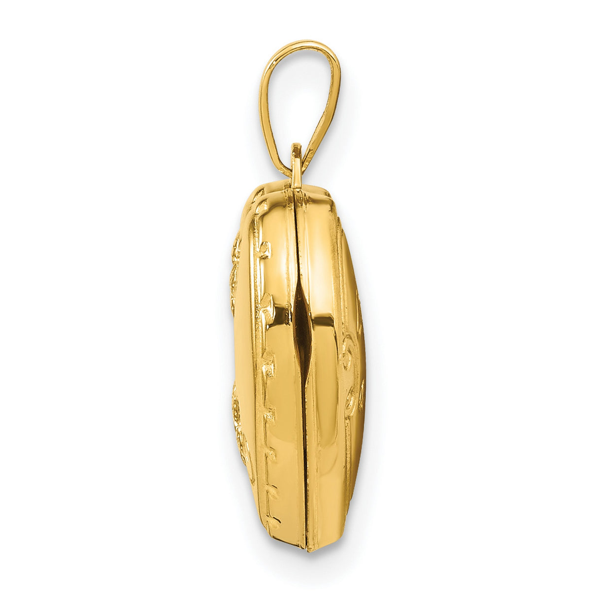10k Yellow Gold Heart Locket Pendant with Floral Engraving and Scrollwork Design