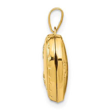 10k Yellow Gold Heart Locket Pendant with Floral Engraving and Scrollwork Design