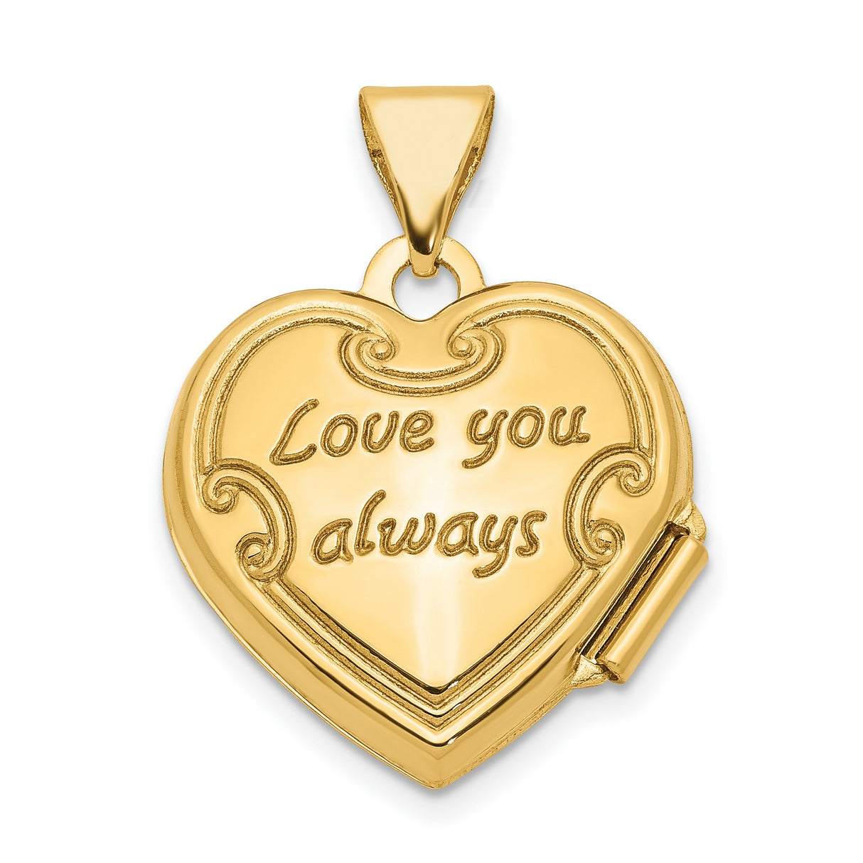 10k Yellow Gold Heart Locket Pendant with Floral Engraving and Scrollwork Design