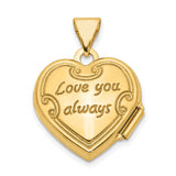10k Yellow Gold Heart Locket Pendant with Floral Engraving and Scrollwork Design