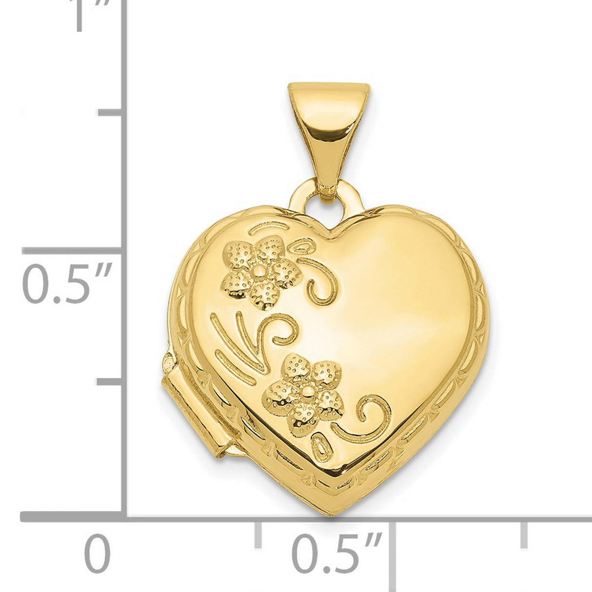 10k Yellow Gold Heart Locket Pendant with Floral Engraving and Scrollwork Design