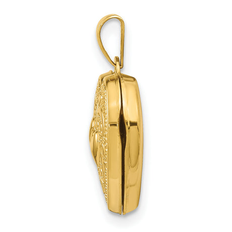 10k Yellow Gold Heart Locket Pendant with Raised Double Hearts and Scrollwork Design