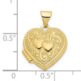 10k Yellow Gold Heart Locket Pendant with Raised Double Hearts and Scrollwork Design