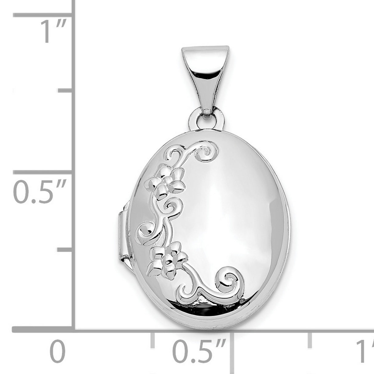 10k White Gold Oval Locket Pendant with Floral Scroll Design for Women